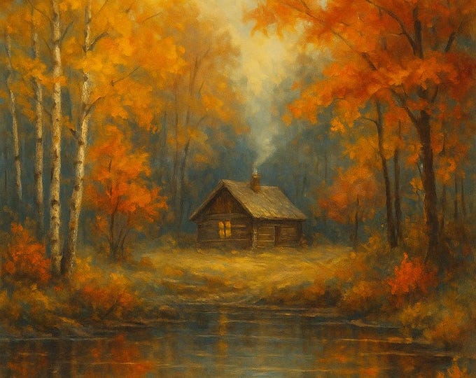 European Autumn Landscape Art Print: Golden Foliage