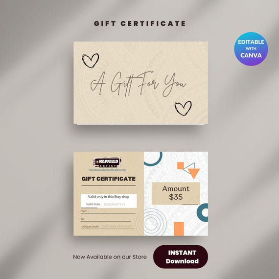35 Dollar Digital Gift Certificate, Printable Gift Card Voucher (Instant Download)