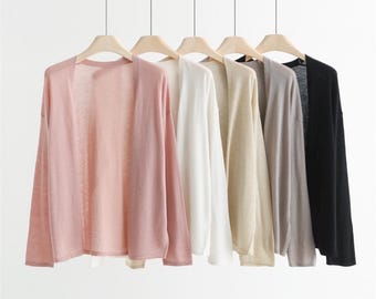 Thin Loose Knit Cardigan | Thin Wool Cardigan | Summer Cardigan | wool blend cardigan | Shiny Wool Knit