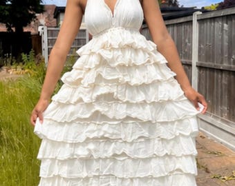 Handmade Maxi Dress | Frilly Maxi Dress |wedding Dress | Beach Dress | Elegant Cotton Maxi Dress