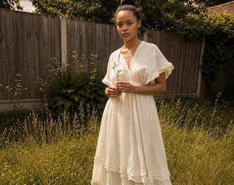 Handmade Cotton V Neck dress, Organic Cotton Dress