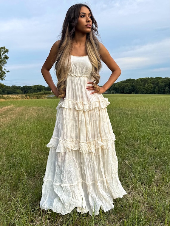 white christmas dresses Ruffled Cotton-Blend Maxi Dress S/M main image 1