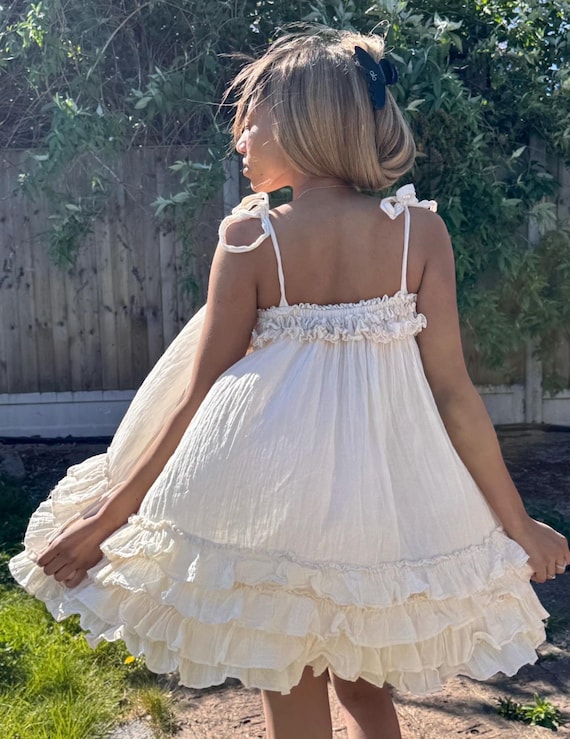 cotton babydoll dress beautiful folds on the hem and flattering round neckline emilee F Puff Sleeve Cotton