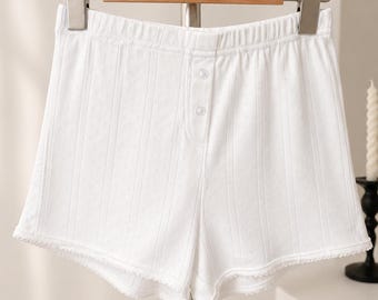 Ribbed Cotton Lounge Shorts Organic Sleepwear 100% Cotton