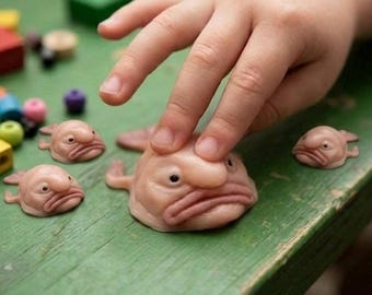 Pet Blobfish 3 Inches . Reborn Doll Platinum Silicone Miniature Pet . Odd Animals Hand Sculpted . Lifelike