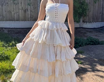 Beautiful Handmade Cotton Corset Dress, Maxi Dress, organic wedding Dress, Prom Dress, Vacation Dress