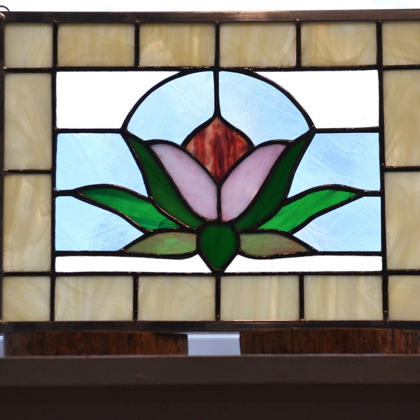 Vintage Lotus Style, Stained Glass Window Panel