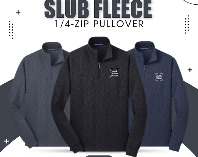 Custom Embroidered Port Authority Slub Fleece 1/4-Zip Pullover | Soft Cotton-Poly Fleece Jacket for Men & Women
