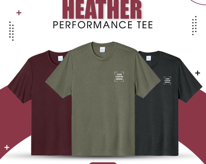 Custom Embroidered Port & Co Heather Performance Tee | Moisture-Wicking, UV Protection, Eco-Friendly Fabric