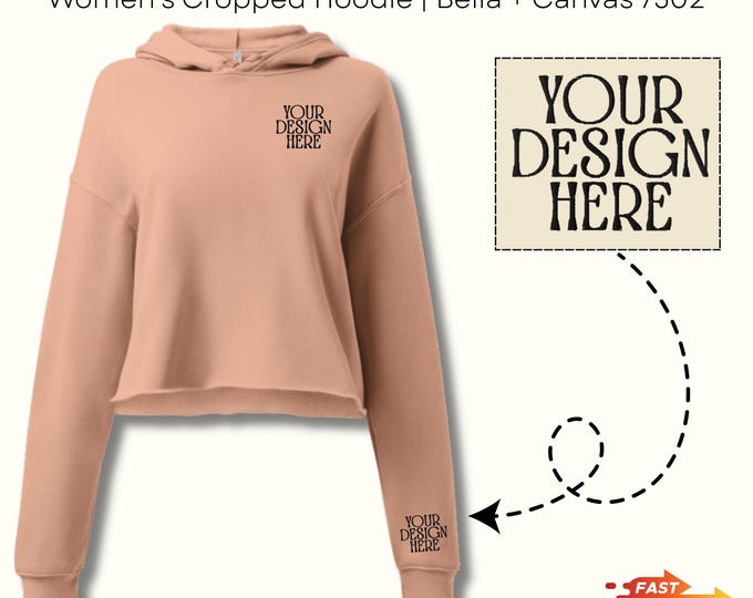 Custom Text Embroidered Women's Cropped Hoodie - Bella + Canvas 7502, Personalized Logo Varsity Hoodies