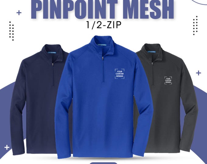 Custom Embroidered Port Authority Pinpoint Mesh 1/2-Zip Pullover | Moisture-Wicking Polyester Activewear for Men & Women