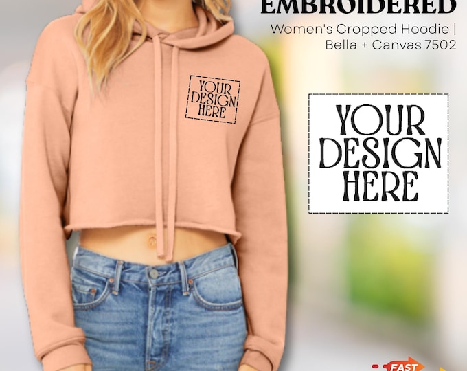 Custom Embroidered Cropped Women Hoodie, Personalized Text Logo Design On Front and Wrist