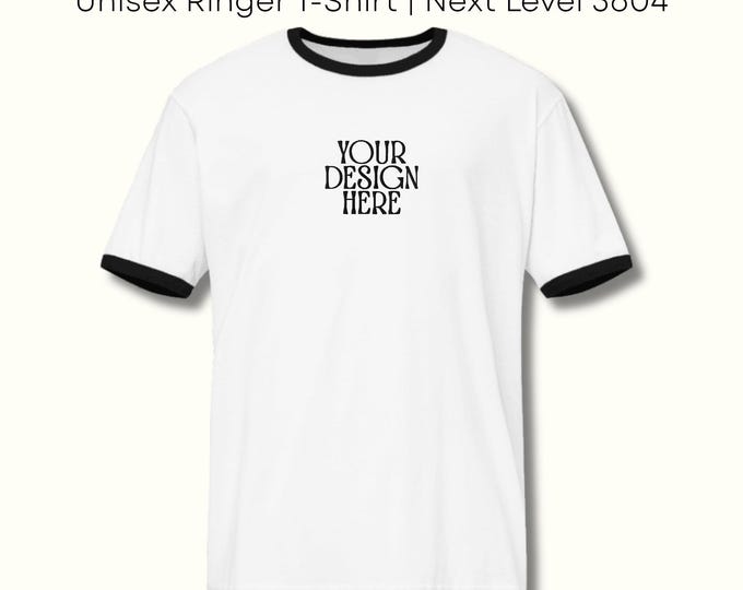 Custom Embroidered Unisex Ringer T-Shirt - Next Level 3604 | Vintage Style Cotton Tee | Personalized Text, Logo Design