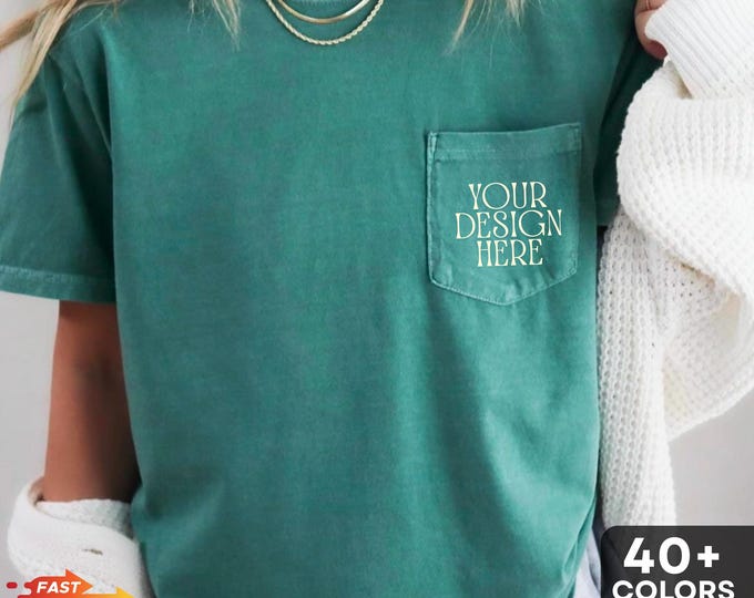 Comfort Colors® Pocket Custom Shirt Customize Logo Shirt, Custom Text Shirt, Personalized Pocket Tshirt Unisex Garment Dyed Shirt Gift Ideas