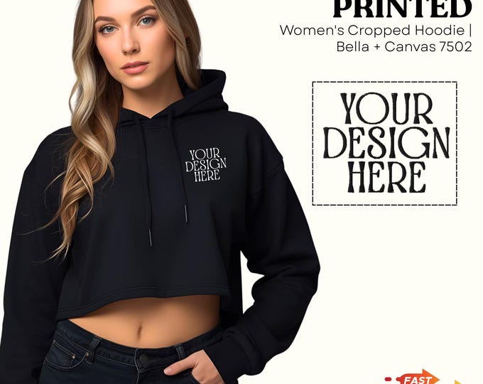 Custom Printed Cropped Women Hoodie, Personalized Text Logo Design On Front and Wrist