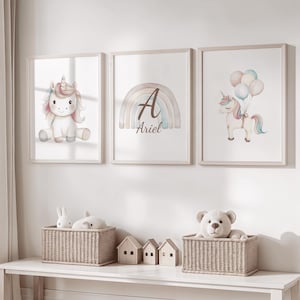 Custom Unicorn Nursery Wall Art, Set of 3 Unicorn Wall Art Set, Unicorn Nursery Wall Art, Personalized Unicorn Nursery print, Baby Wall Art