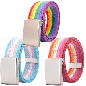 Rainbow Pride Canvas Belt with Metal Buckle – Adjustable LGBT Gay Lesbian Trans Waistband for Jeans, Festivals, Travel and Daily Wear