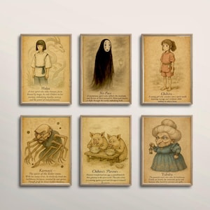 Set of 10 Antique Spirited Away Posters | Spirited Away Wall Art Print | Retro Studio Ghibli Painting | Anime Poster | Hayao Miyazaki Ghibli