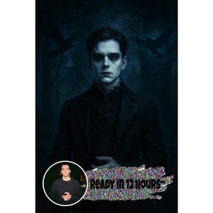 Wednesday - Inspired Portrait from Photo | Halloween Vampire or Horror Style Poster | Gothic Couple or Family Painting | Adams family style