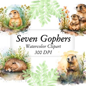 7 Watercolor Gophers Clipart - 300 DPI. Instant Download. Cute animal. JPG. Digital. Nursery clipart. Pretty Gophers images. Pocket gopher