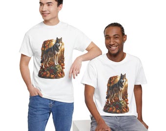 T-shirt grijze wolf, cadeau voor haar/hem, herfstbos T-shirt, verjaardagscadeau, natuurliefhebber, gedetailleerde fauna