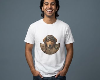Steampunk Golden Retriever Aviator Dog T-shirt, Celestial Space Art-T-shirt