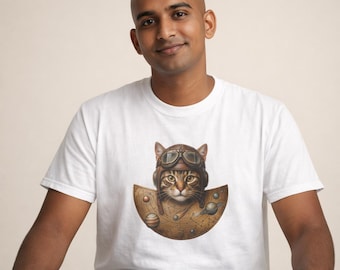 Steampunk Aviator Cat-T-shirt, vintage pilot Space Art, ontwerp met hemelse kaart Galaxy