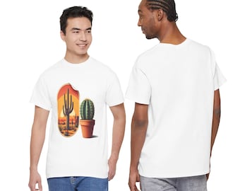 Retro woestijn zonsondergang cactus cactusvijg sticker kunst natuur grafisch T-shirt