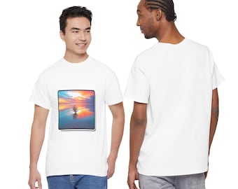 Reflecterend sereniteit koraal silhouet Sunset Beach View grafisch T-shirt