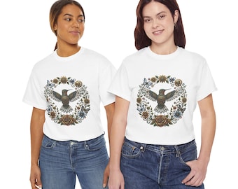 Steampunk Hummingbird T-shirt Cadeau voor haar/hem Vintage T-shirt met bloemen