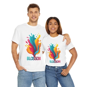 Vibrant splash, colorful burst, abstract art, artistic expression, modern design, trendy apparel, unique graphic, blossom theme t-shirt