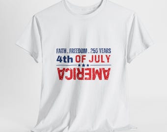 Faith Freedom America 250 Years T-shirt, patriottisch 4 juli typografisch ontwerp, rood, wit en blauw Quarter Semiquincentennial T-shirt