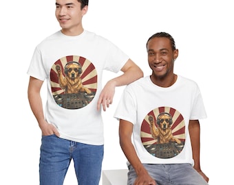 Grappig DJ Golden Retriever Hondenshirt | Cadeau retro muziekliefhebber | Cool Puppy Mixing op T-shirt met draaitafels | Unisex zachte katoenen streetwear