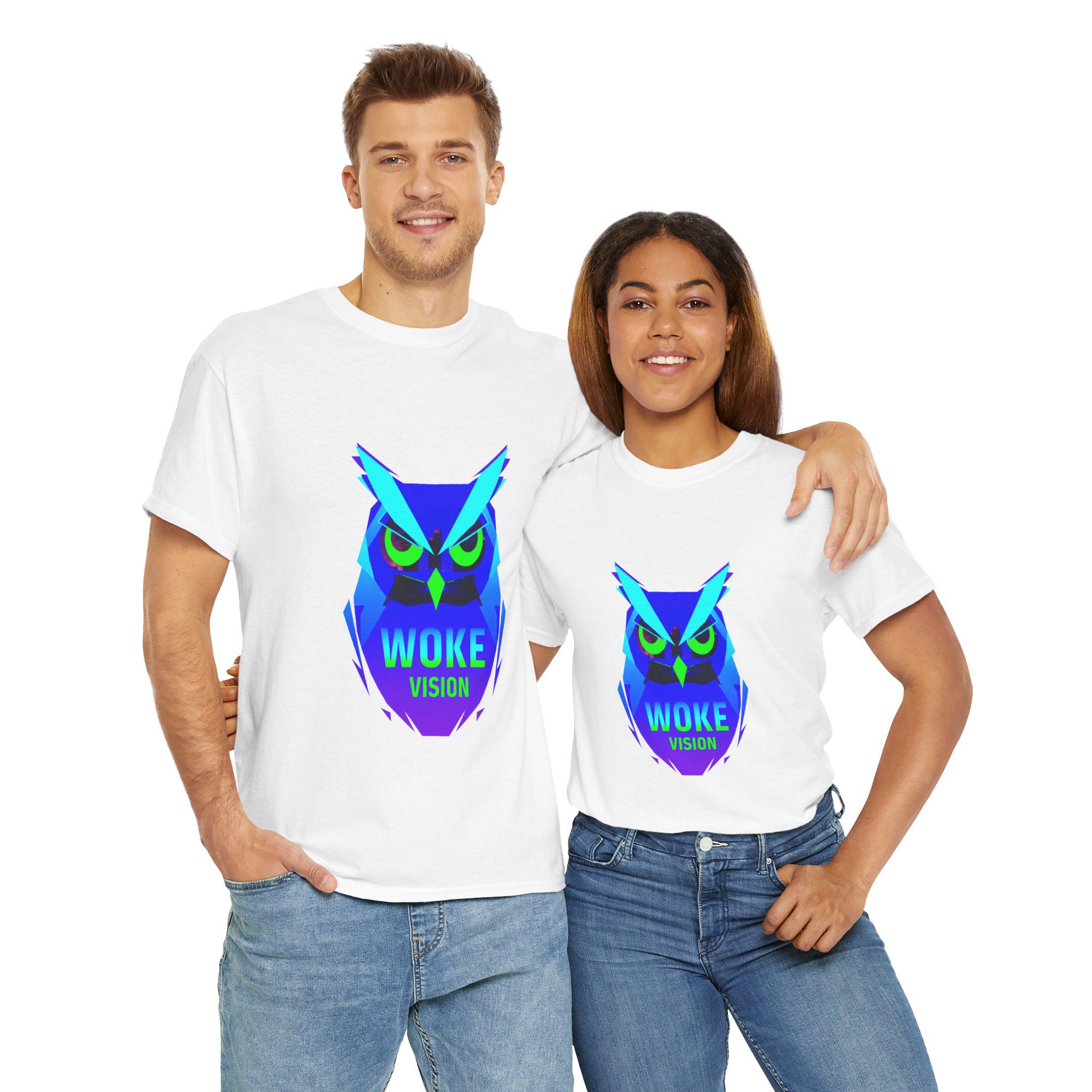 Cyberpunk Neon Owl T-shirt. Woke Vision Graphic Tee. Futuristic Streetwear Art. Edgy Rave Festival U