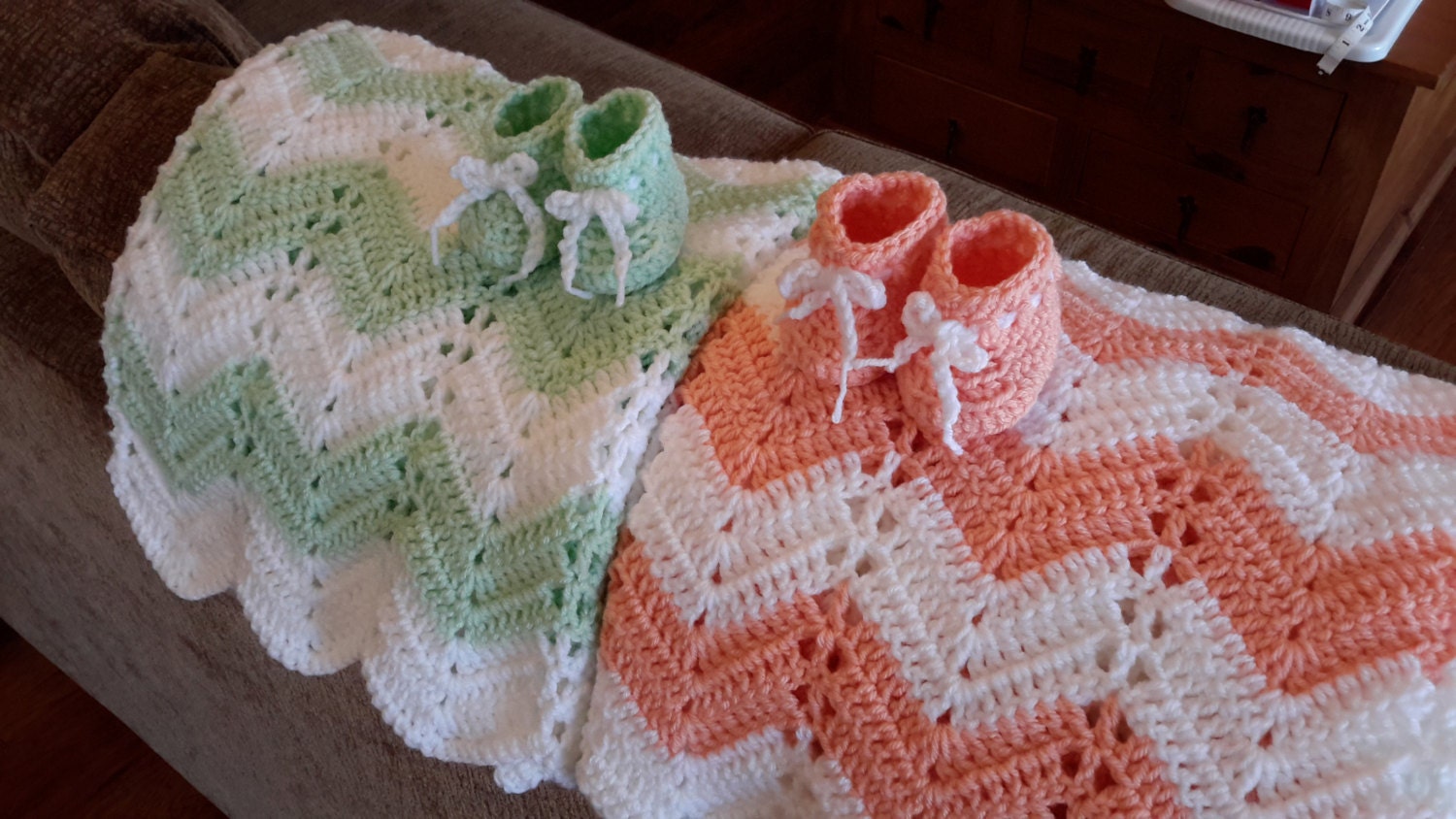twin baby blankets crochet baby blankets peach and mint Etsy