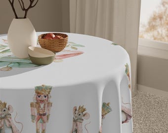 Nutcracker Christmas Tablecloth, Holiday Table Decor, Green Nutcracker Mouse King Tablecloth, Wrinkle-Resistant Polyester