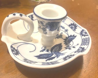 Vintage Vienna Woods Blue Onion Chamber Candlestick