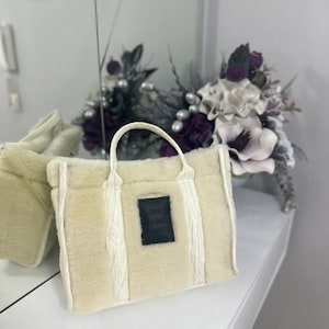 Genuine Sheepskin Handbag – Soft Fur Tote Bag – Natural White Lambskin Purse – Handmade Winter Shoulder Bag