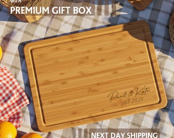 Planche à découper en bambou personnalisée, planche à charcuterie gravée personnalisée, cadeau de mariage, cadeau d'anniversaire, cadeau de pendaison de crémaillère, cadeau de Noël