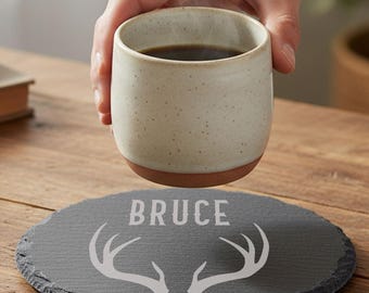 Sous-bocks personnalisés en ardoise monogramme - Lot de 6, anniversaire personnalisé, cadeau de naissance ou cadeau de bar, carrés ou ronds