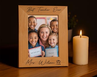 Cadre photo en bois personnalisé, cadeau personnalisé pour professeur, décoration de rentrée des classes, cadre photo gravé, cadeau de remerciement pour professeur en aulne rouge
