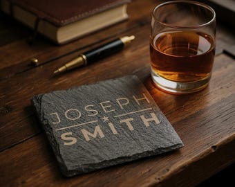 Ensemble de 6 sous-bocks personnalisés en ardoise, carrés ou ronds, sous-bocks personnalisés, cadeau de mariage, cadeau de pendaison de crémaillère, cadeau pour une nouvelle maison, sous-bock monogramme