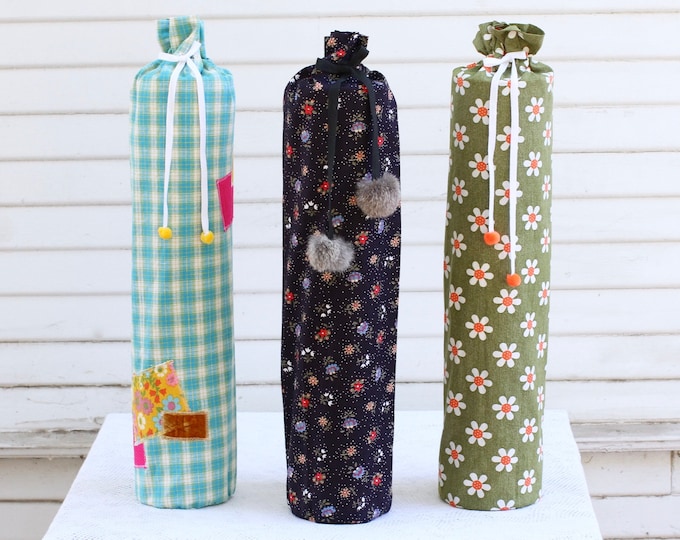 Yoga Mat Bag, Vintage Fabric, Limited Edition, Wide Cross-Body Strap, Drawstring with Fur Pompoms, Eco-Friendly, Handmade