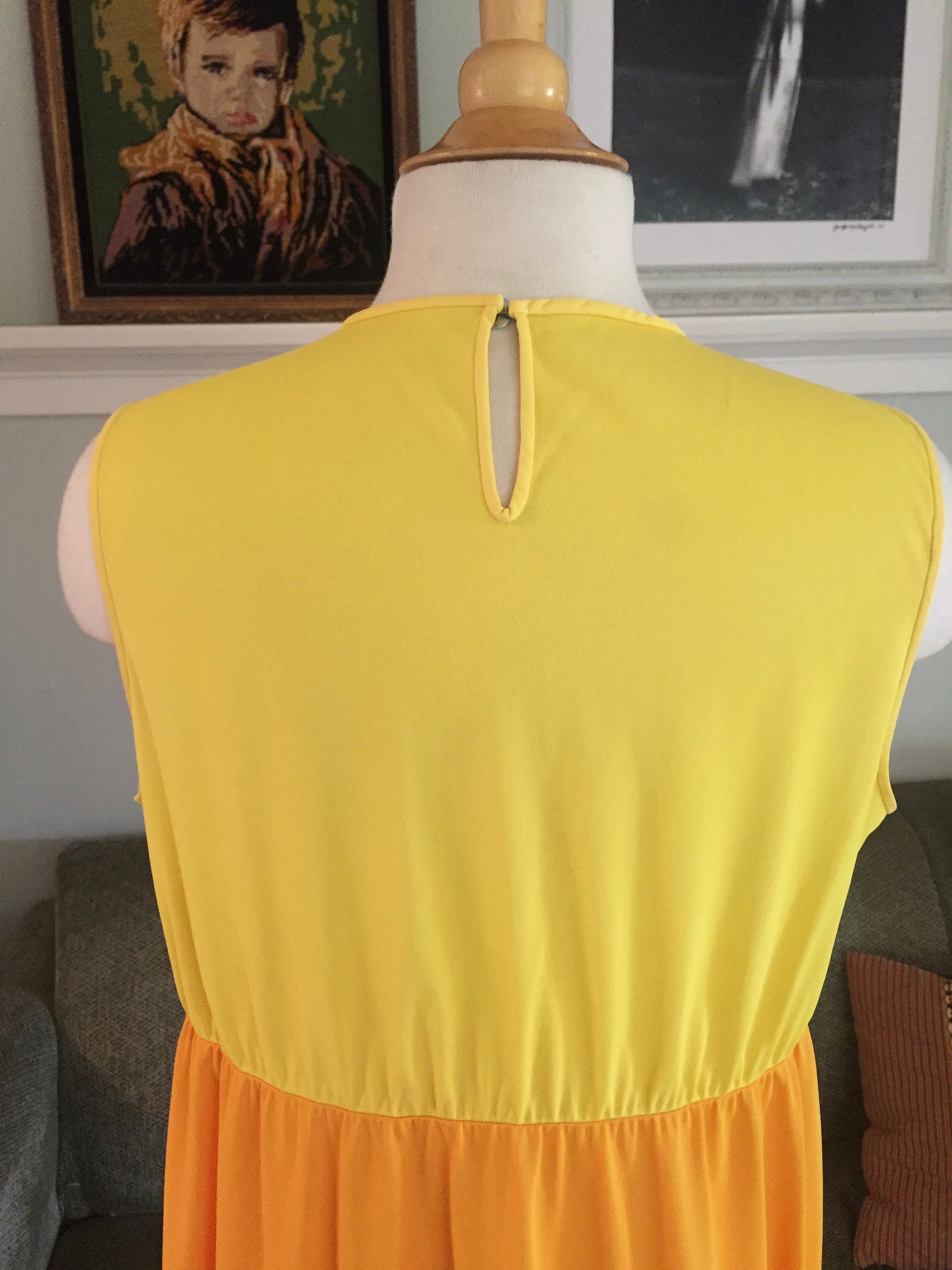 Daisy Chain Nightie, 1960's Full Length Nightgown, Gossard Artemis, Color Block Yellow and