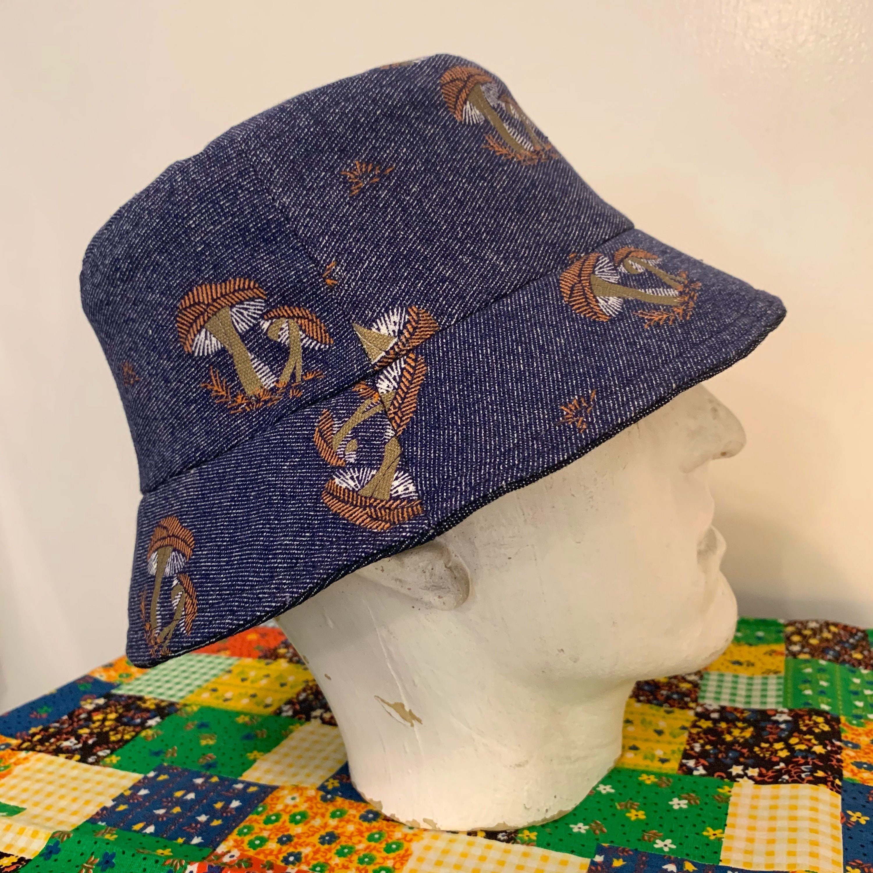 i.Tink Reversible Bucket Hat in Vintage MUshroom Print and Hemp Denim