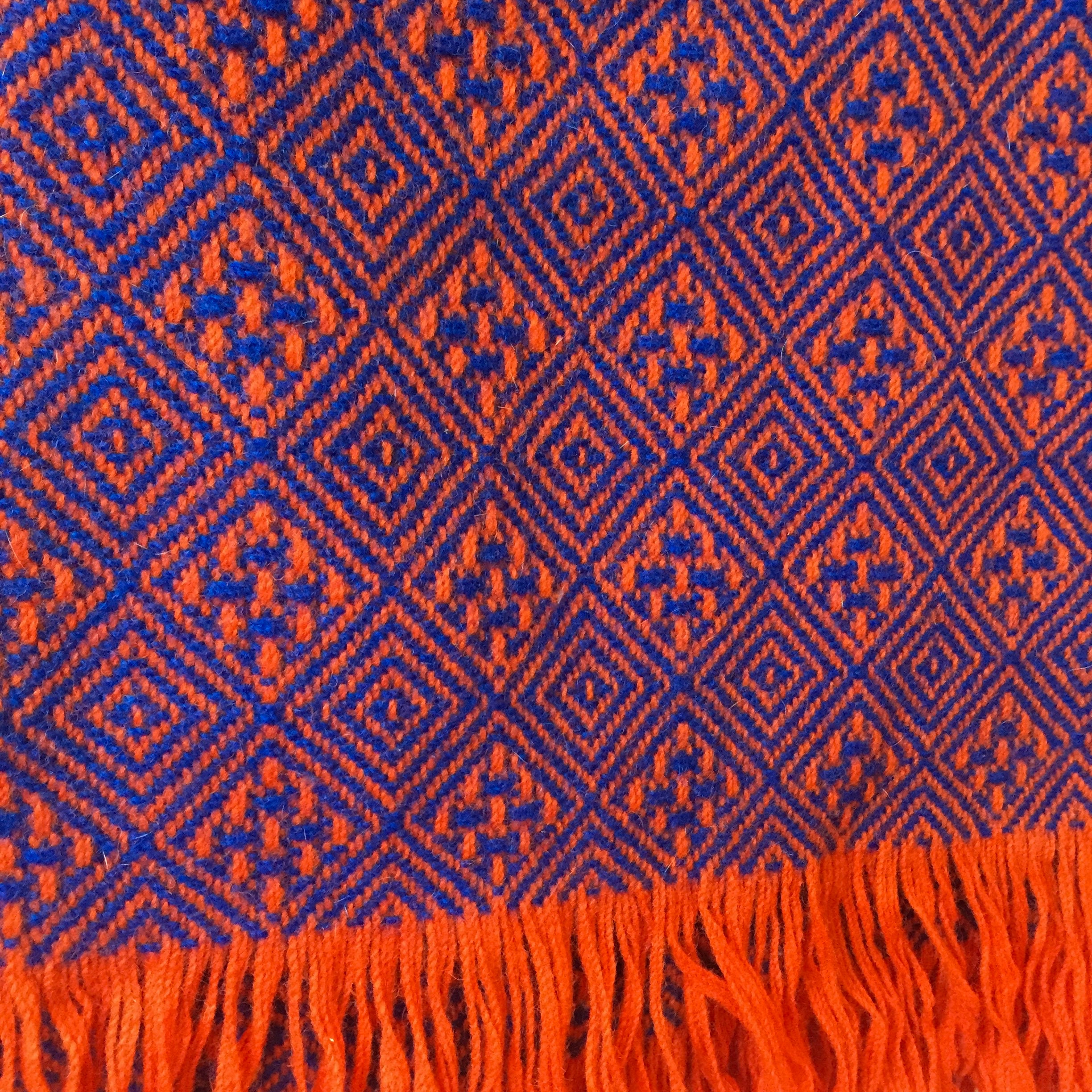 Pendleton Blanket with Fringe, Vintage Throw Blanket, Blue and Orange, Geometric Pattern