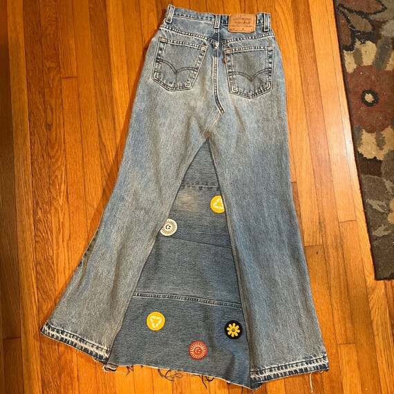 Denim Maxi Skirt with Patches, Reworked Vintage L… - image 6