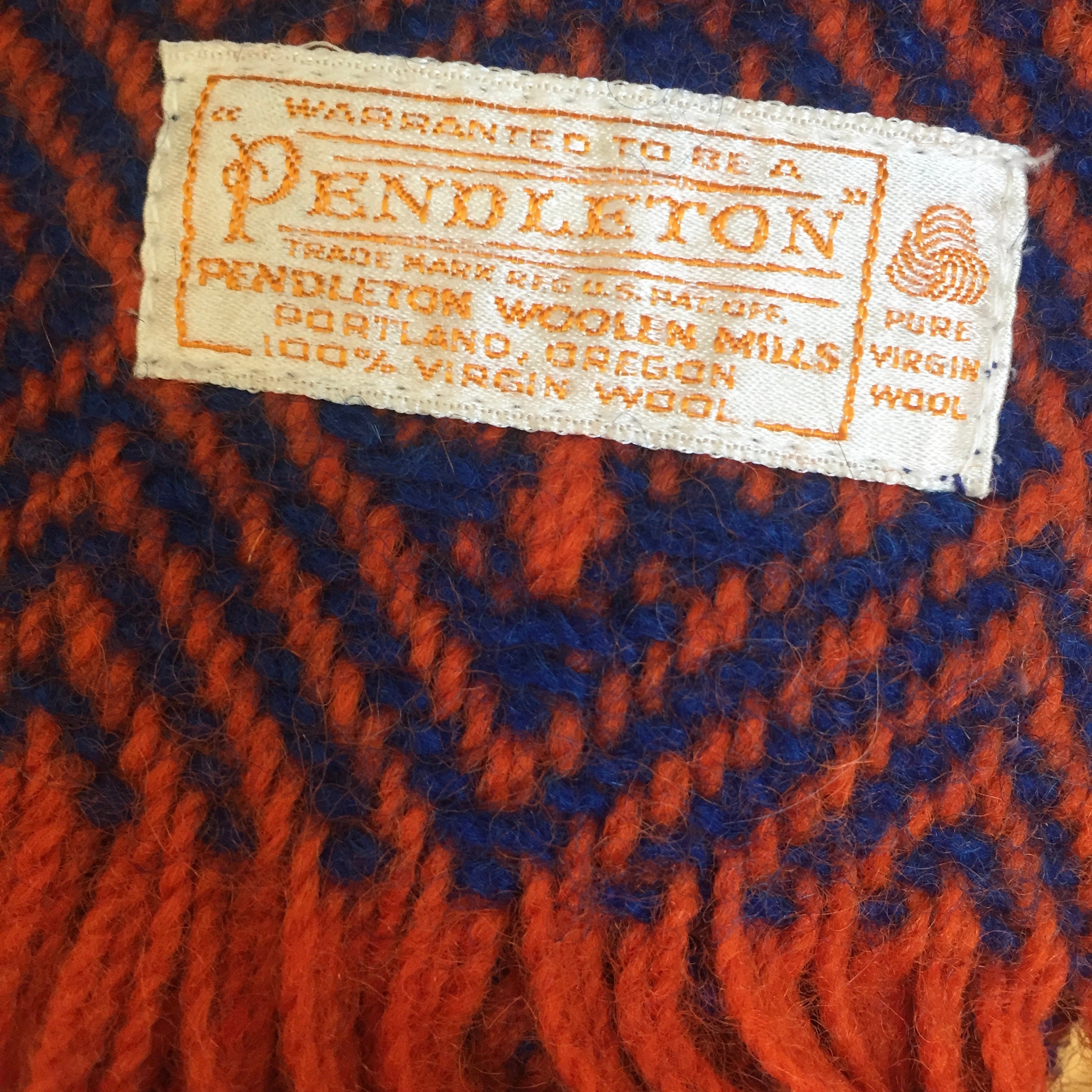 Pendleton Blanket with Fringe, Vintage Throw Blanket, Blue and Orange