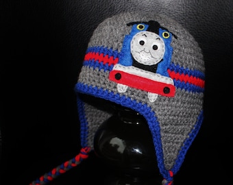 Thomas Train Hat, Thomas and Friends Crochet Hat, Train Earflap Hat, Photo Prop, Baby and Toddler Hat