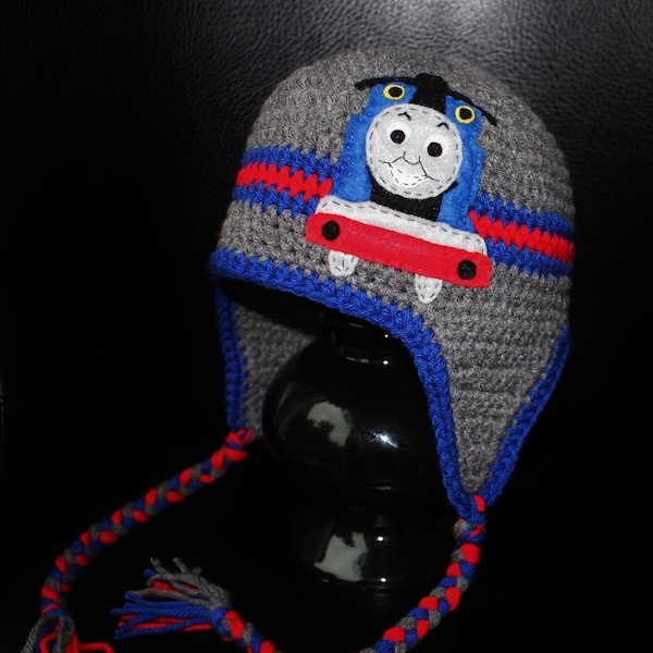 Thomas Train Hat, Thomas and Friends Crochet Hat, Train Earflap Hat, Photo Prop, Baby and Toddler Hat
